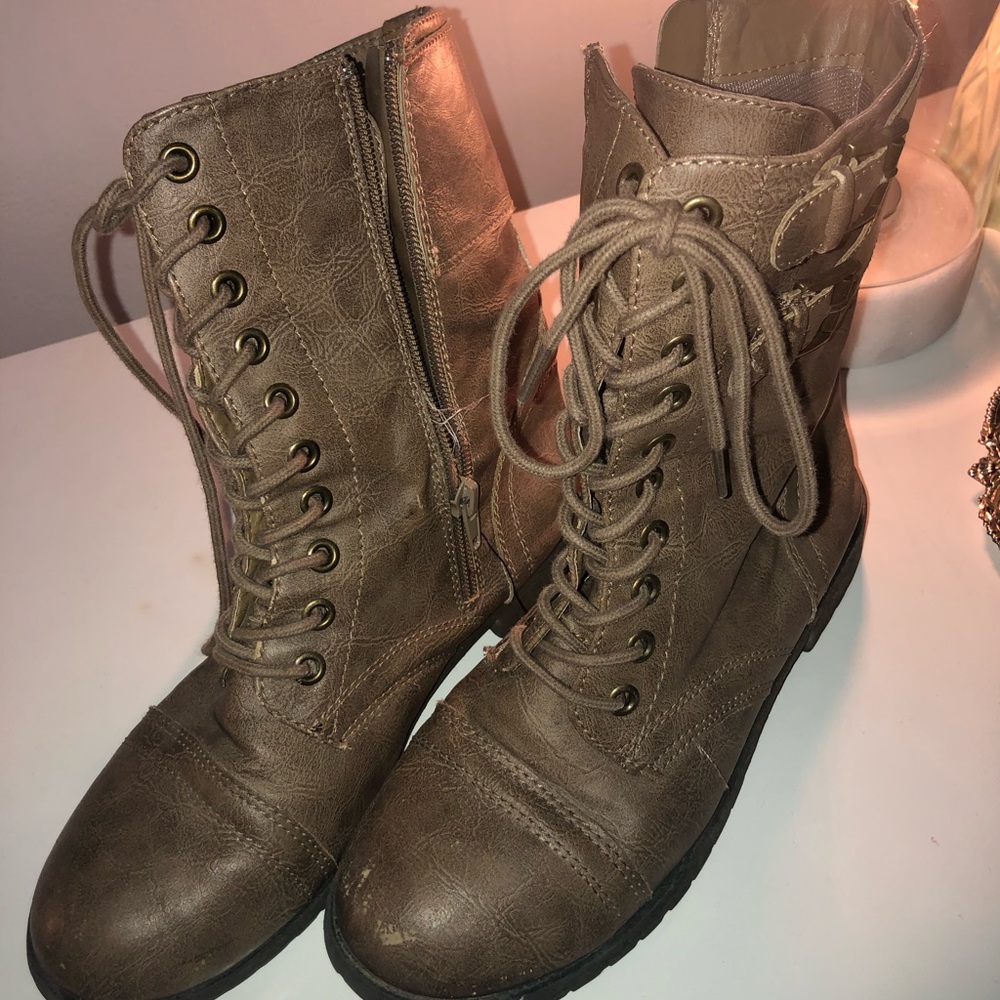 Tan combat boots